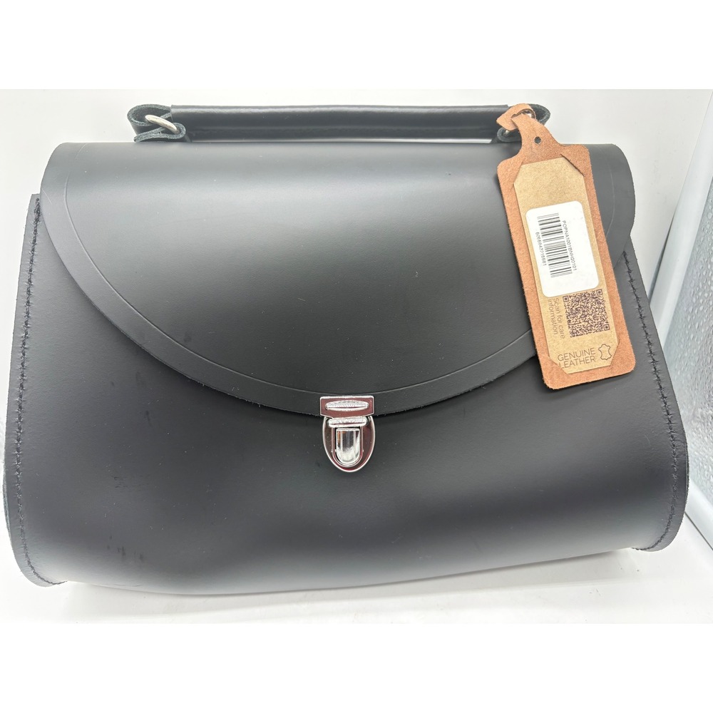 NWT Cambridge Satchel Company Black Leather Poppy Bag Push Lock Crossbody flaw